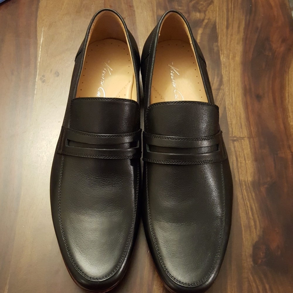 Black leather loafers